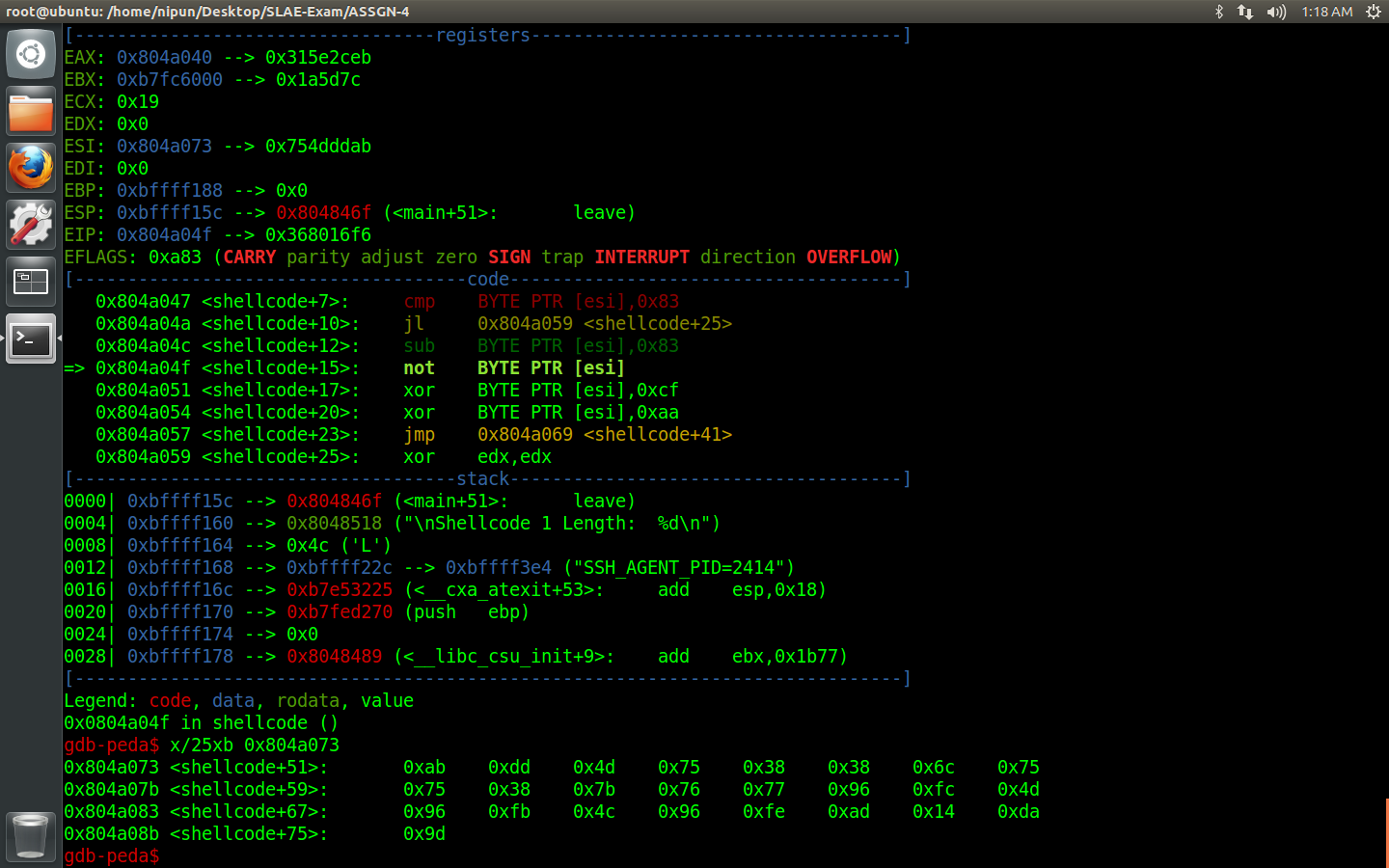 GDB showing the first RNX2 decoding step changing byte 0x2e to 0xab