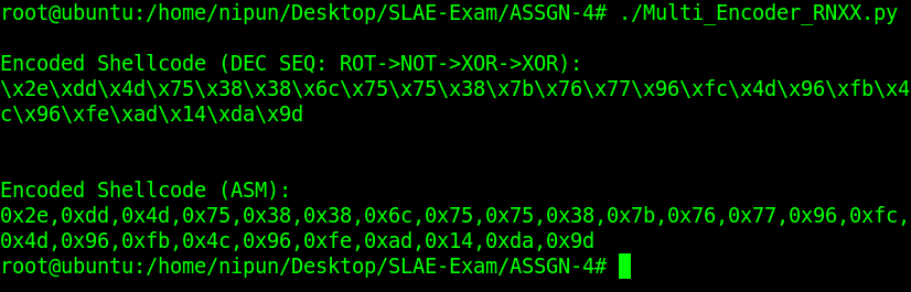 Terminal output showing encoded bytes generated by the RNX2 Python encoder
