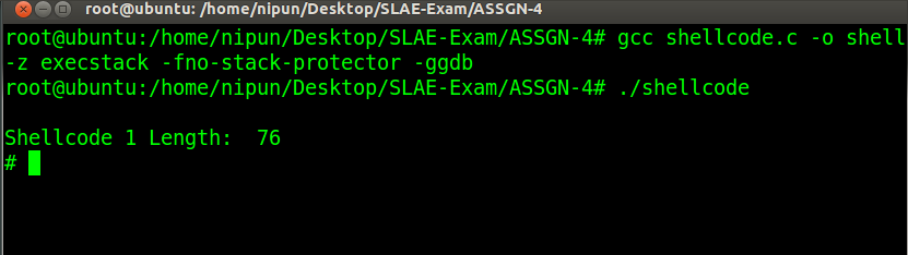 Terminal showing successful execution of the 76-byte RNX2 encoded payload and decoder stub